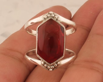 Handmade Red Garnet Quartz 925 Sterling Silver Ring