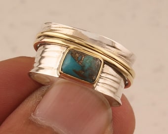Oyster Copper Turquoise Ring: Sterling Silver Fidget Spinner Band