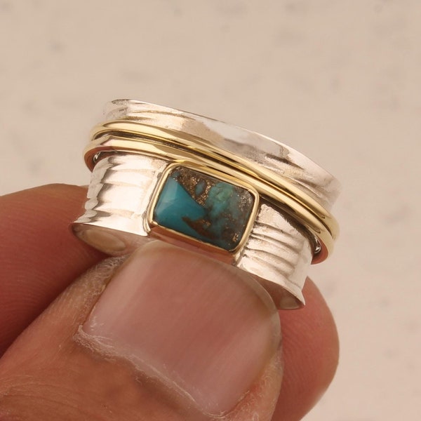 Anillo de cobre y turquesa Oyster: Fidget Spinner de plata de ley