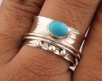 Sleeping Beauty Turquoise Spinner Ring: 925 Sterling Silver Band