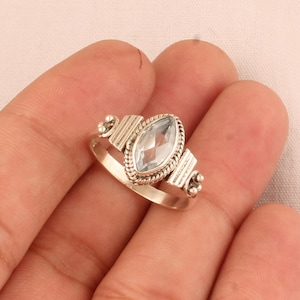 Boho Ring Blue Topaz Marquise Cut Gemstone Silver Ring, Solid 925 Sterling Silver Boho Silver Ring, Blue Topaz Ring, Gift For