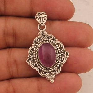 Purple Jade Sterling Silver Pendant: Handmade Boho Necklace
