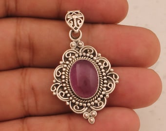 Purple Jade Sterling Silver Pendant: Handmade Boho Necklace