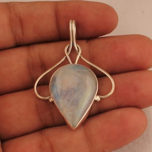 Rainbow Moonstone Sterling Silver Pendant: Teardrop Gemstone Necklace