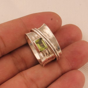 Peridot Natural Gemstone Solid 925 Sterling Silver Anxiety Ring For Men Women, Handmade Birthstone Leo Spinner Ring Gemini Virgo Gifts Idea