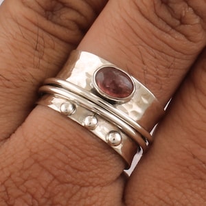 Tourmaline Gemstone Spinner Ring: 925 Sterling Silver Anxiety Ring