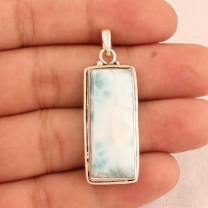 Larimar Blue Pendant Rectangle 925 Sterling Silver, Larimar Necklace, Necklace For Women, Mother&#39;s day Gift For Her, Larimar Pendant