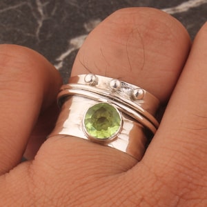 Peridot Sterling Silver Spinner Ring: Handmade 925 Silver