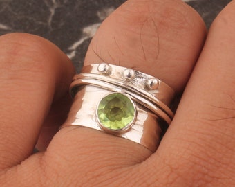 Peridot Sterling Silver Spinner Ring: Handmade 925 Silver