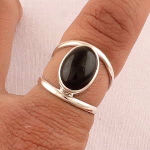 Handmade Sterling Silver Black Onyx Ring: Double Band Gemstone