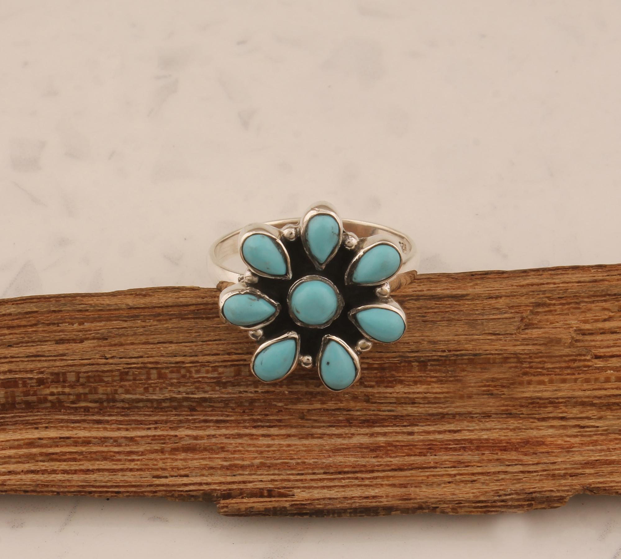 Boho Sleeping Beauty Turquoise Ring: Sterling Silver Floral Statement ...