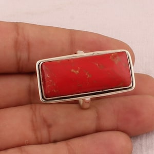 Handmade Sterling Silver Red Copper Turquoise Ring: Rectangle Gemstone Statement