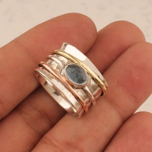 Aquamarine Sterling Silver Spinner Ring: Handmade Anxiety Ring