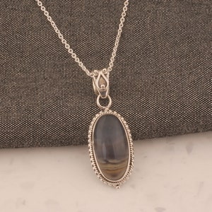 Handmade Sterling Silver Fluorite Pendant Necklace: Boho Oval Stone
