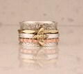 Sterling Silver Honey Bee Spinner Ring - Handmade Three Tone Band