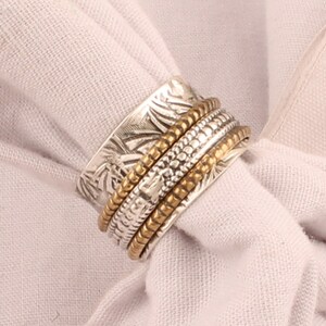 Textured Sterling Silver Spinner Ring: Handmade Fidget Anxiety Jewelry