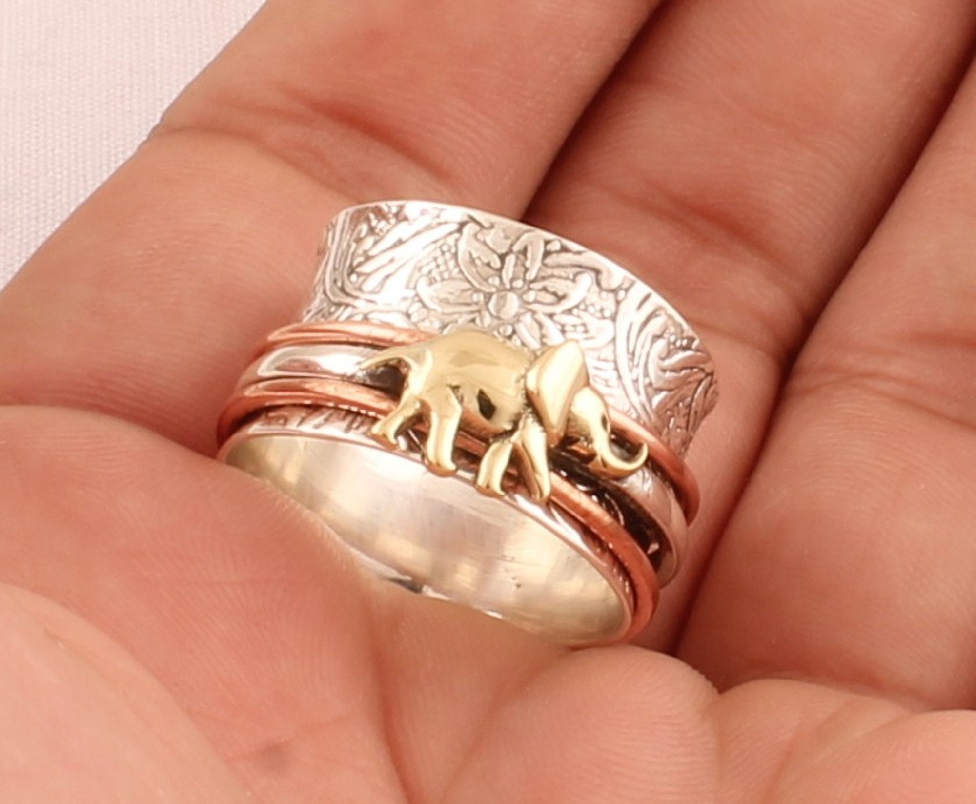Elephant Sterling Silver Spinner Ring: Handmade Textured Anxiety Fidget ...