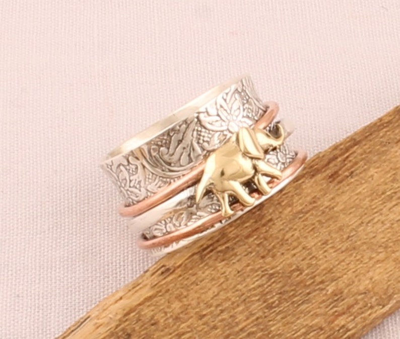 Elephant Sterling Silver Spinner Ring: Handmade Textured Anxiety Fidget ...