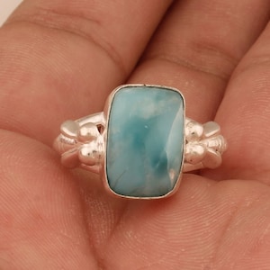 Handmade Sky Blue Larimar Ring: 925 Sterling Silver Gemstone