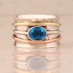 Handmade Sterling Silver Blue Topaz Quartz Spinner Ring: Anxiety Ring