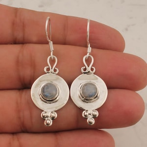 Regenbogen Mondstein Ohrringe: Handgemachte Sterling Silber Ohrringe