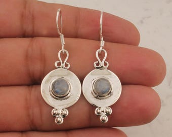 Rainbow Moonstone Earrings: Handmade Sterling Silver Dangle Drop Jewelry