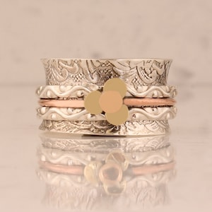 Boho Flower Spinner Ring: Sterling Silver Anxiety Fidget Ring