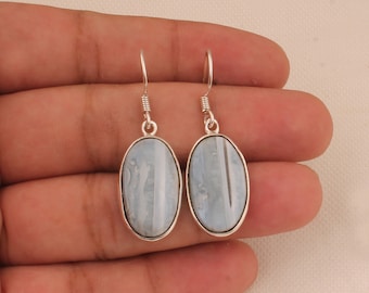 Pendientes de ágata azul hechos a mano: joyas colgantes de plata de ley 925