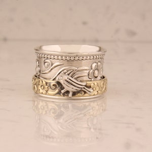 Silber Vogel Spinner Ring: Sterling Silber geschnitzte Band Band