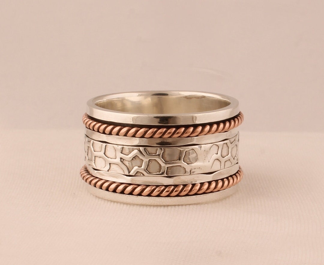 Textured Sterling Silver Fidget Spinner Ring: Handmade Anxiety Band - Etsy