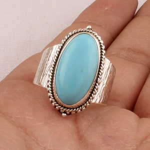Turquoise Textured Band Solid 925 Sterling Silver Ring For Men Women, Handmade Oval Gemstone Designer Ring Gifts For Her Wedding Anniversary
