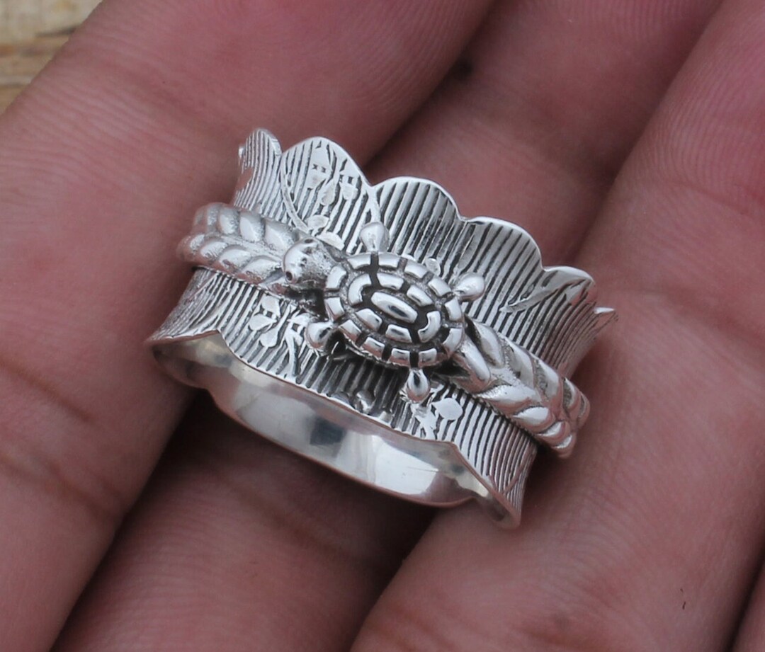 Sterling Silver Turtle Spinner Ring: Handmade 925 Anxiety Ring