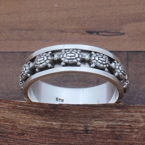 Turtle Sterling Silver With 925 Stamped Purity Anxiety Ring For Men Women, Handmade Turtle Band Spinner Ring Gift For Mothers Day Birthday