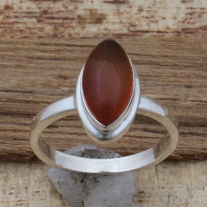 Handmade Sterling Silver Red Onyx Marquise Ring: 925 Purity