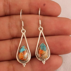 Sterling Silver Oyster Copper Turquoise Earrings: Handmade Teardrop Jewelry