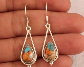 Sterling Silver Oyster Copper Turquoise Earrings: Handmade Teardrop Jewelry