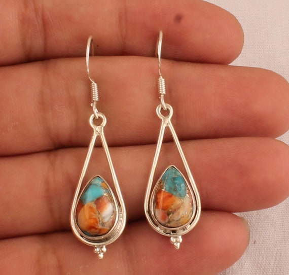 Multicolore  Orecchini Con Pietre Preziose Multipietra Orecchini Fatti A Mano In Argento Sterling Massiccio~p128517051