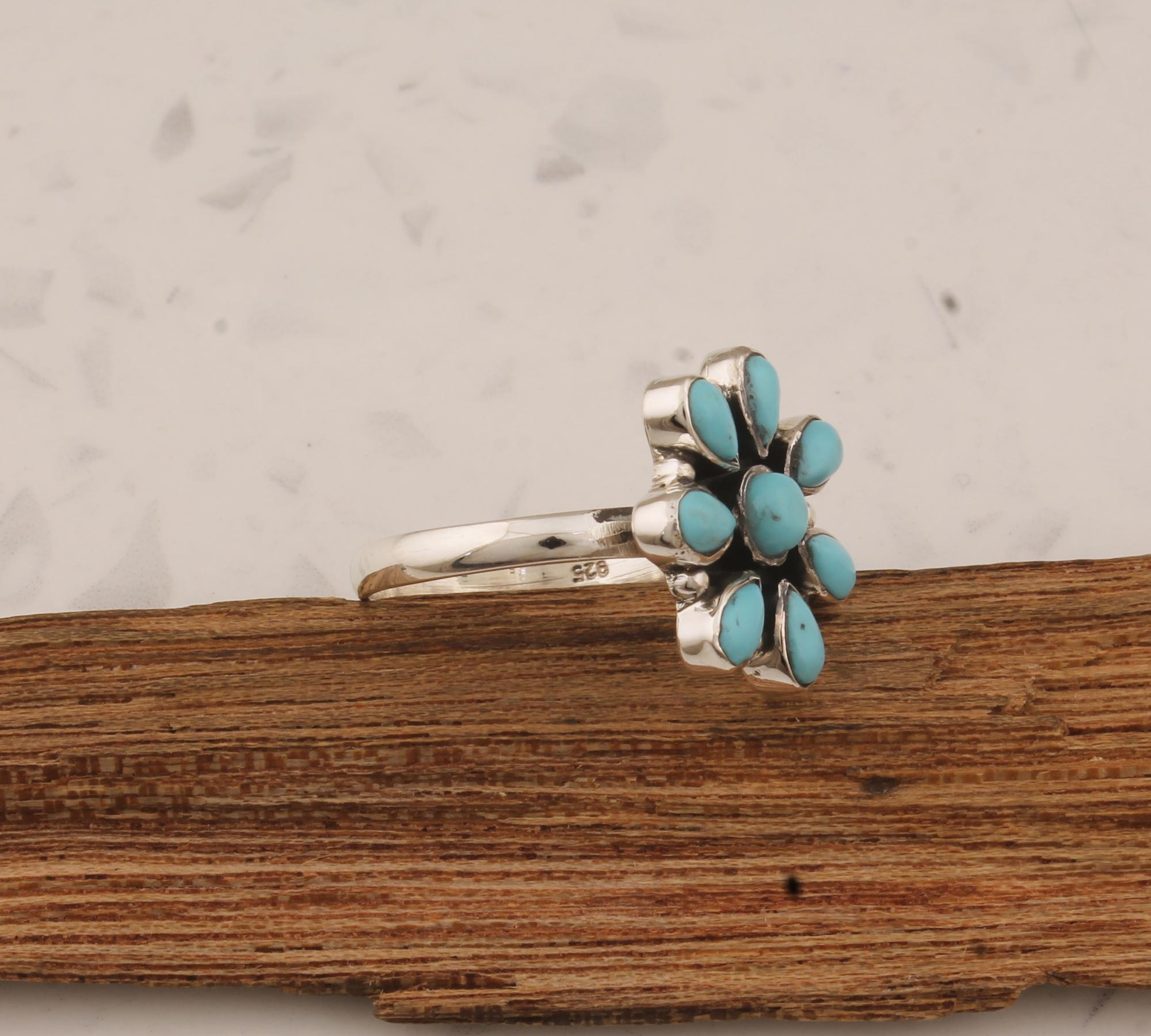 Boho Sleeping Beauty Turquoise Ring: Sterling Silver Floral Statement ...