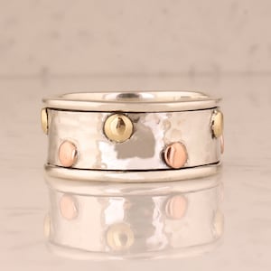 Dotted Sterling Silver Spinner Ring: Copper & Brass Anxiety Band