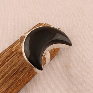 Black Onyx Solid 925 Sterling Silver Ring For Women, Handmade Silver Fancy Crescent Moon Gemstone Ring Gifts Idea For Her Wedding Jewelry