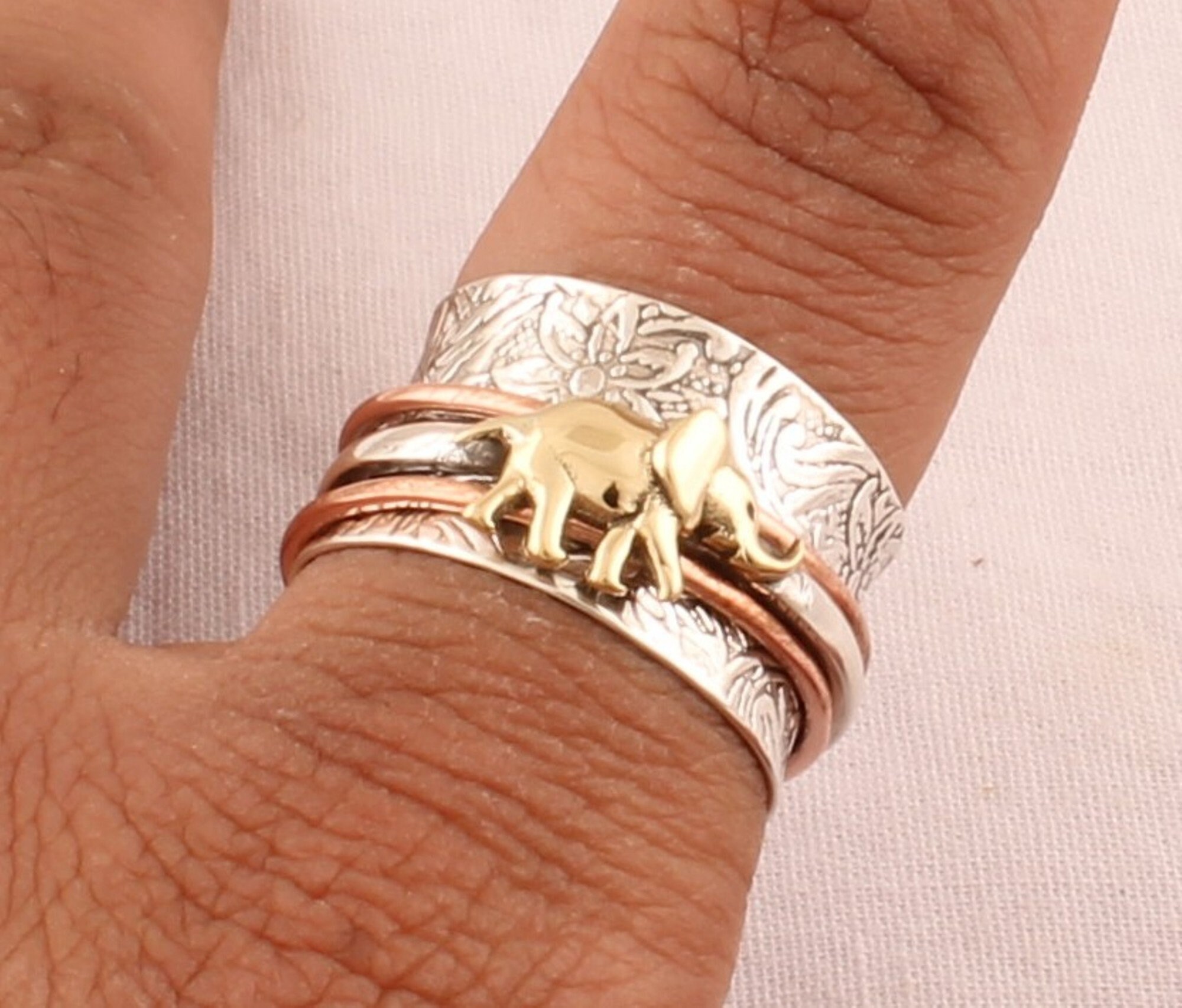 Elephant Sterling Silver Spinner Ring: Handmade Textured Anxiety Fidget ...