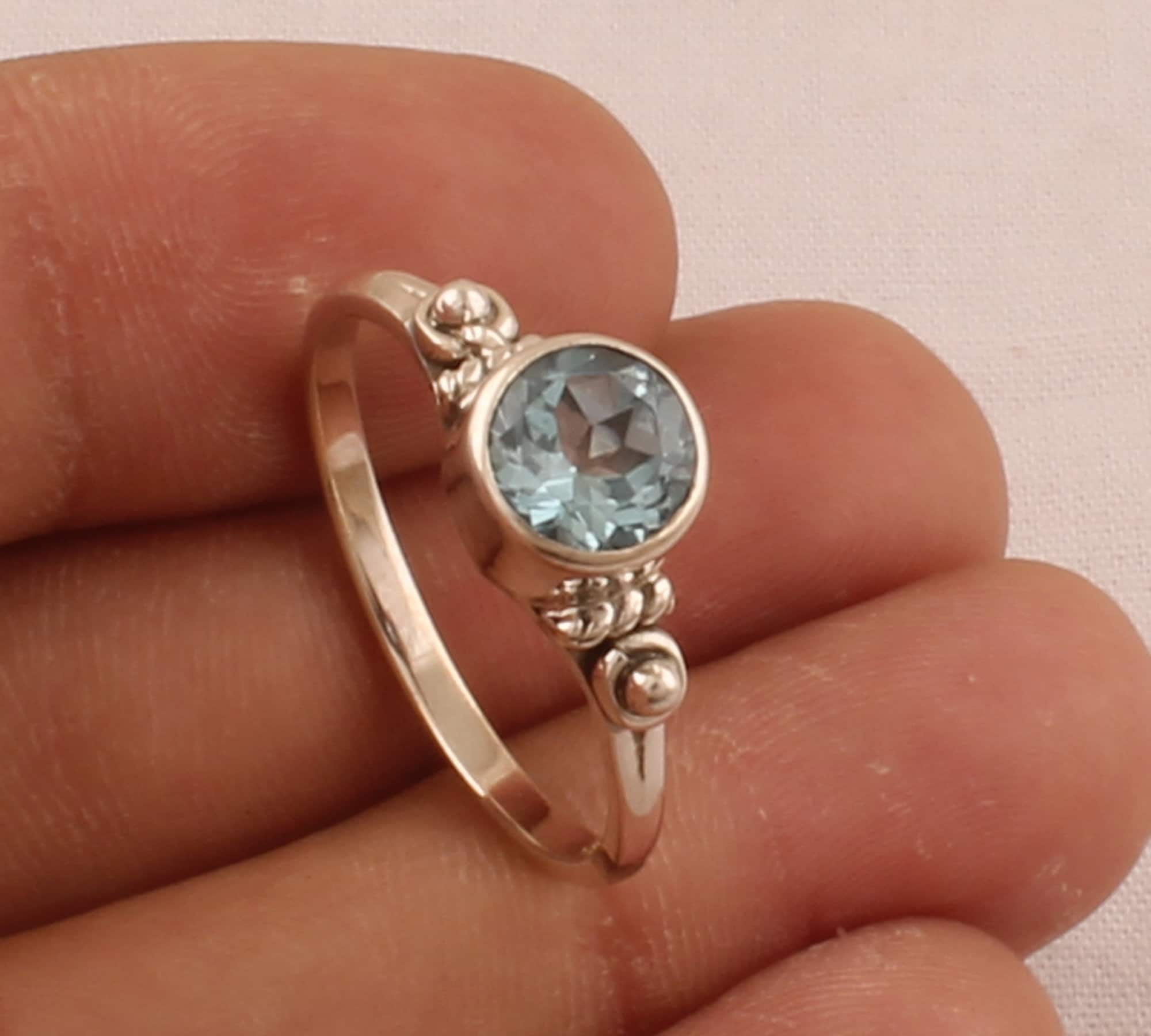 Blue Topaz Sterling Silver Ring: Handmade Round Gemstone Jewelry