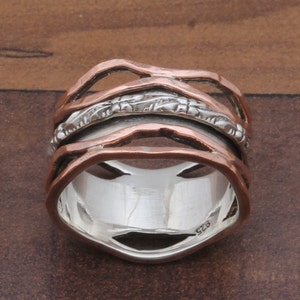 Handmade Sterling Silver Spinner Ring: Textured Anxiety Band