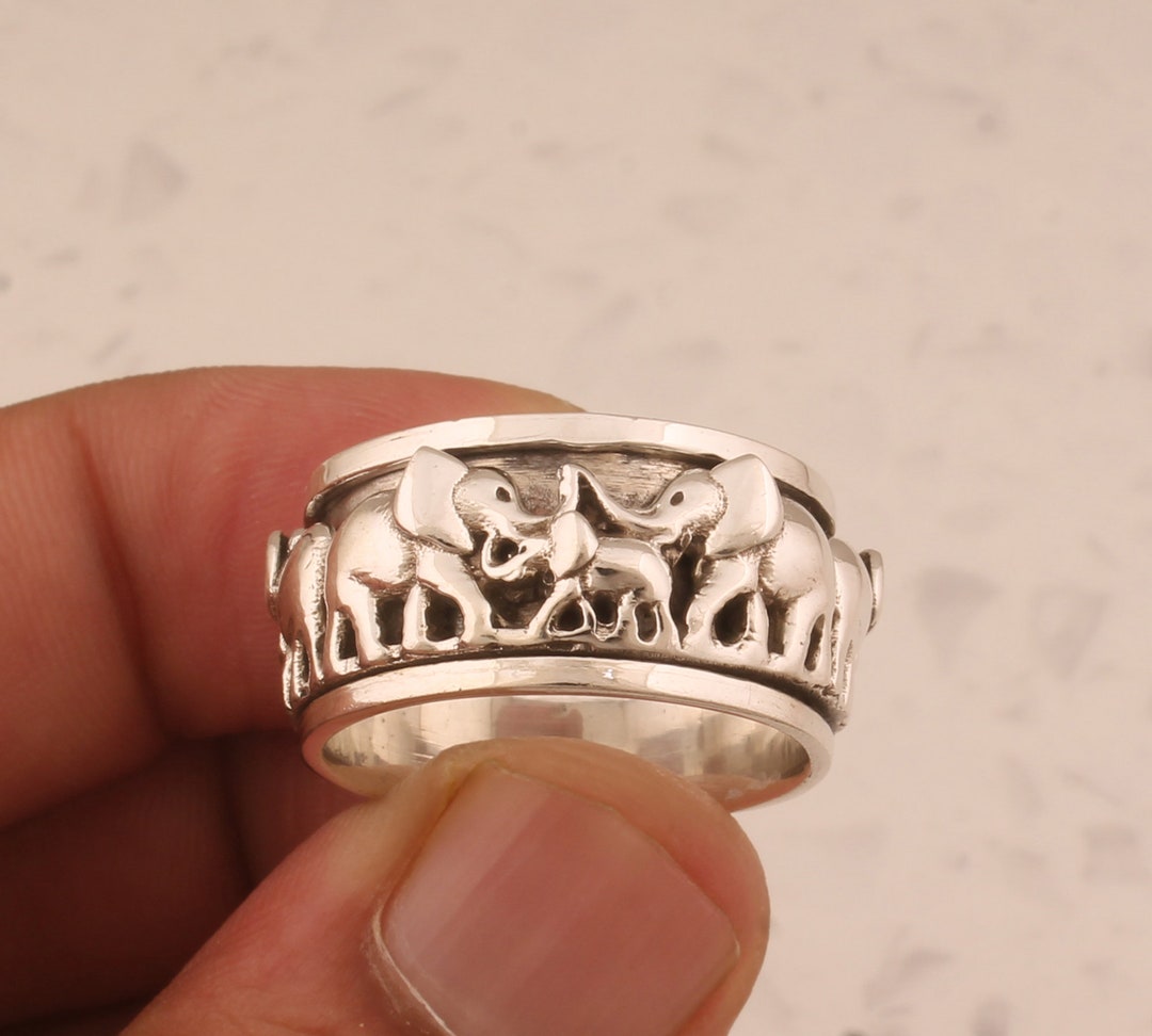 Elephant 925 Sterling Silver Spinner Ring: Handmade Fidget Band - Etsy