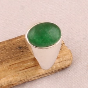 Handmade Sterling Silver Green Jade Ring: Oval Gemstone Statement Jewelry
