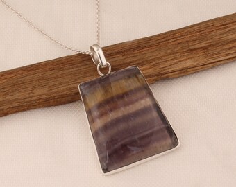 Sterling Silver Fluorite Pendant Necklace: Handmade Boho Jewelry