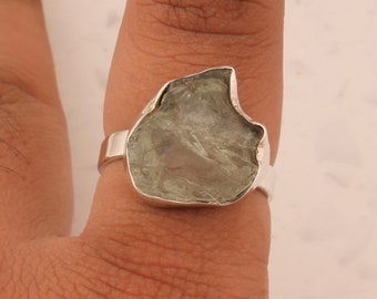 Raw Aquamarine Ring: Handmade Sterling Silver March Birthstone