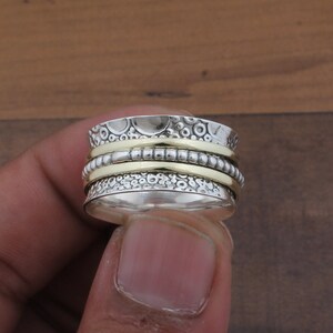 Sterling Silver Spinner Ring: Carved Two Tone Boho Jewelry
