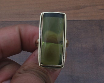Handmade Peridot Quartz Ring, 14kt Gold Plated Rectangle Gemstone