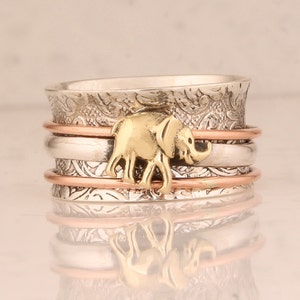 Elefant Sterling Silber Spinner Ring: Handgemachtes texturiertes Angst Fidget Band